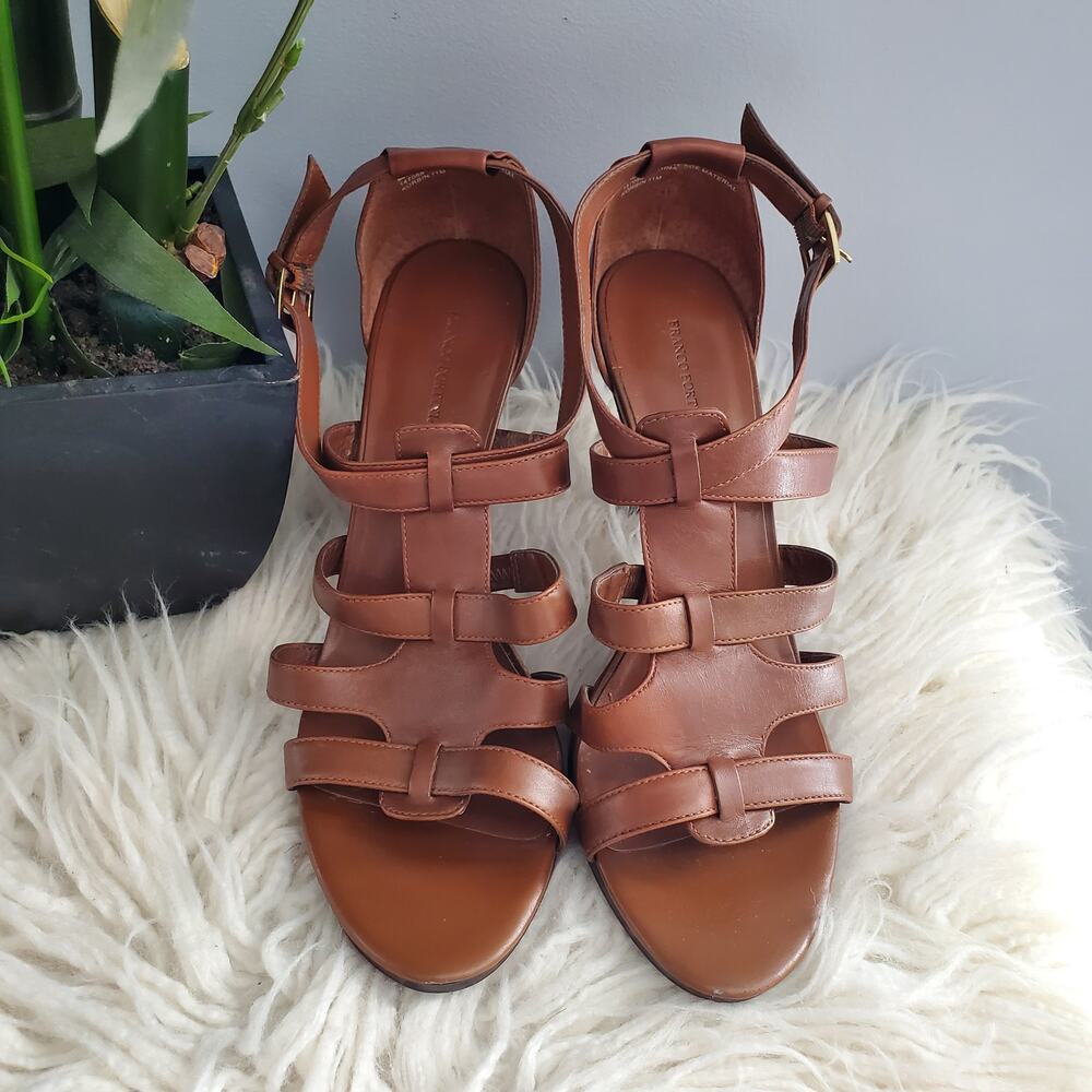 Franco Fortini Korbin Brown Strappy Leather Open Toe Heels Sandals Size 11M